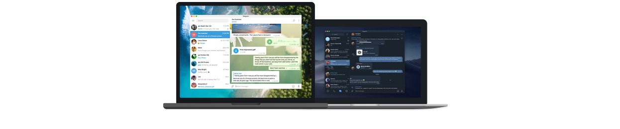 Telegram на ноутбуке и настольном компьютере: светлая и тёмная темы оформления