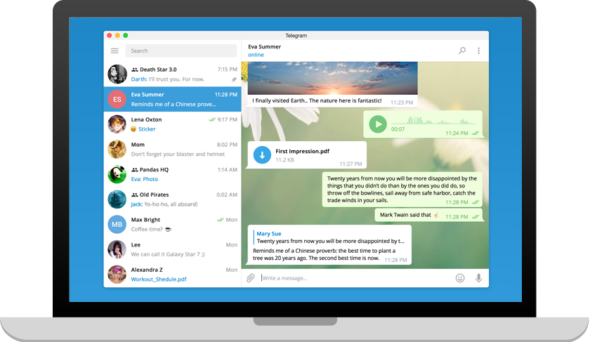 Telegram для Windows: список чатов и переписка в настольном клиенте на ноутбуке